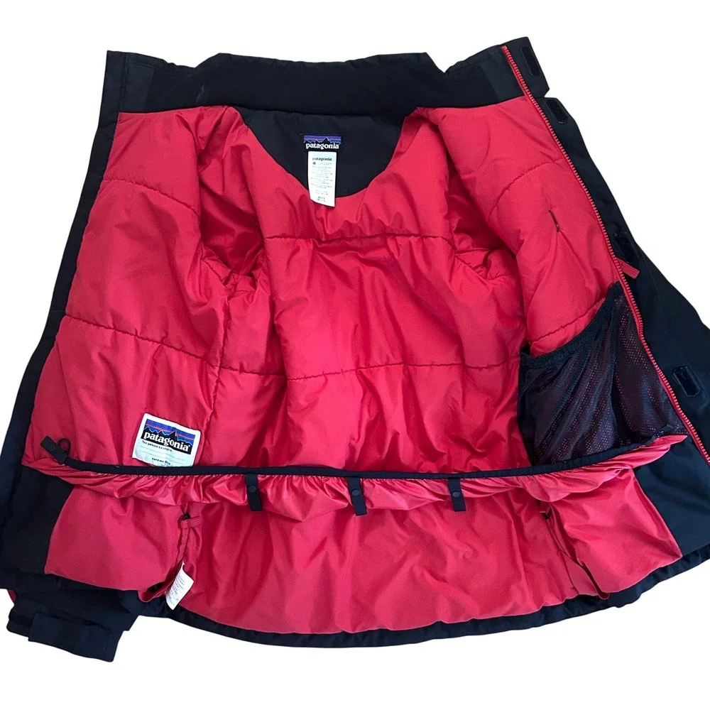 Patagonia Boys H2No Insulated Winter Jacket Black Red Full Zip Ski Coat XL 14